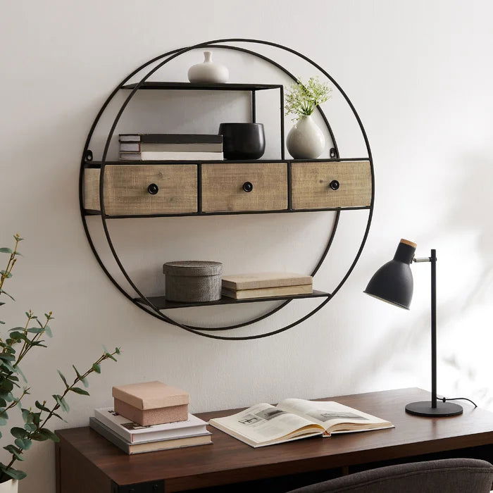 Round Metal And Solid Sheesham Wood 3 Piece Accent Shelf - Furnishiaa -  -